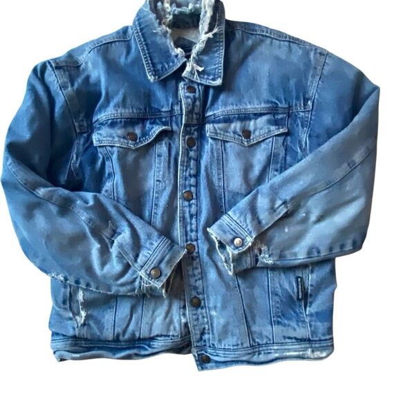 Vintage Renegade Denim Jean Jacket Mens L Distressed Y2K Chore Coat Workwear VTG - Picture 8 of 9